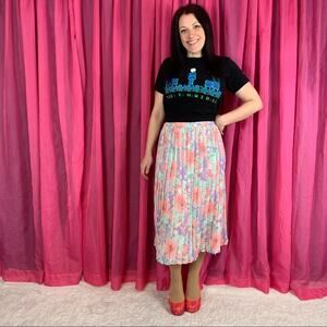 Vintage Alfred Dunner pleated pink floral midi skirt, 16